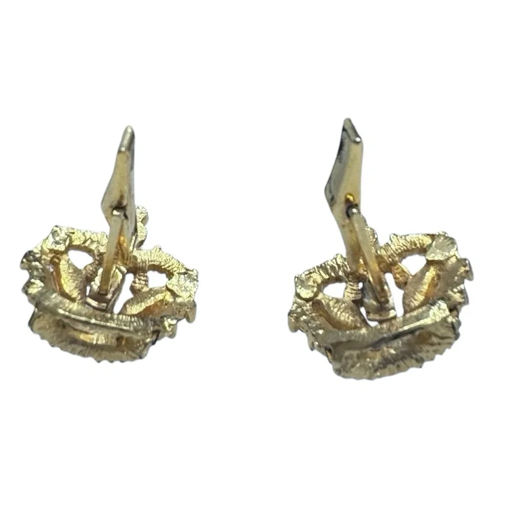 ROYAL CROWN RED AND CLEAR CRYSTAL GOLD TONE CUFFLINKS
